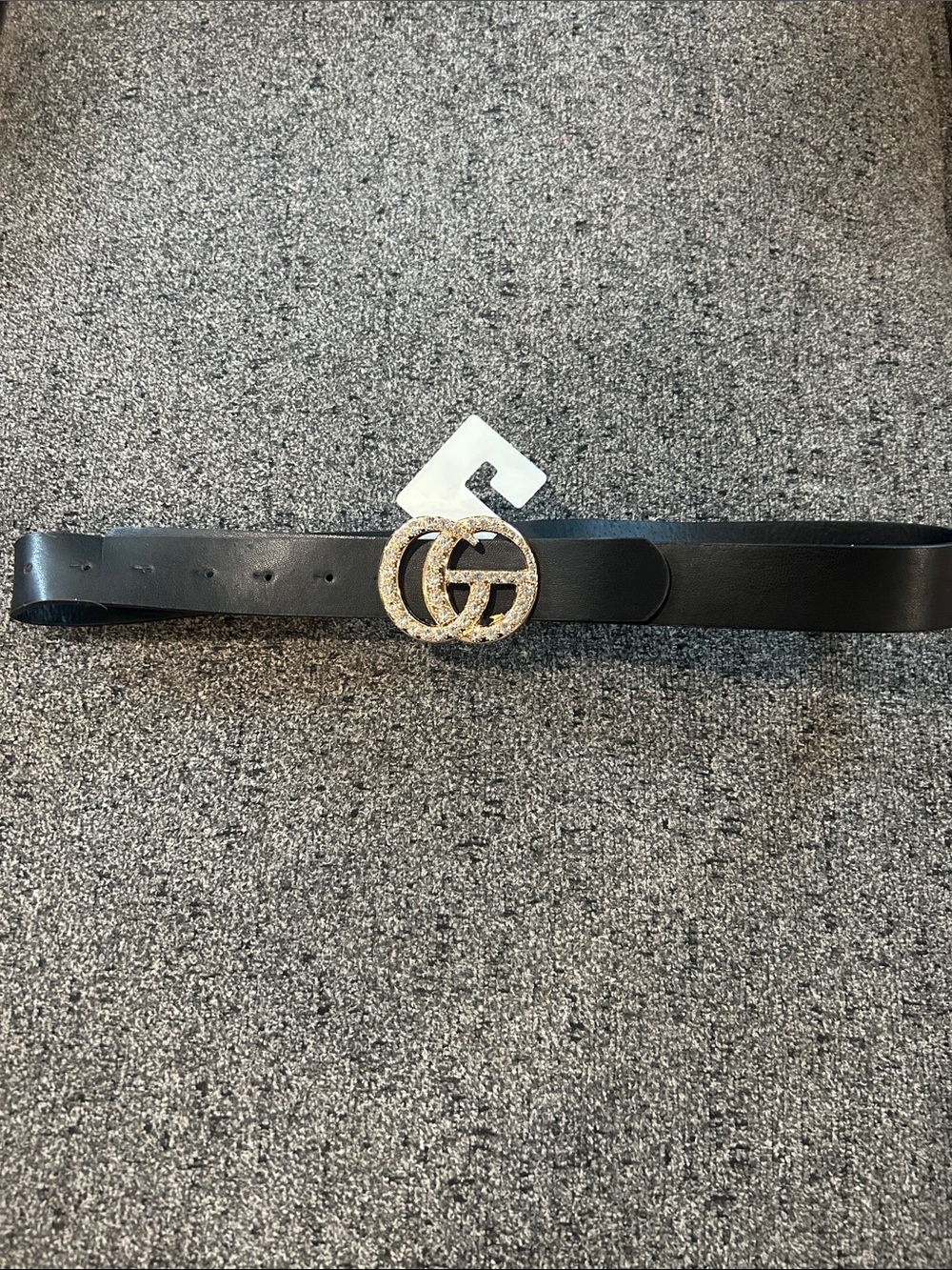 Black Leather Women's Belt with Gold Double-G Buckle